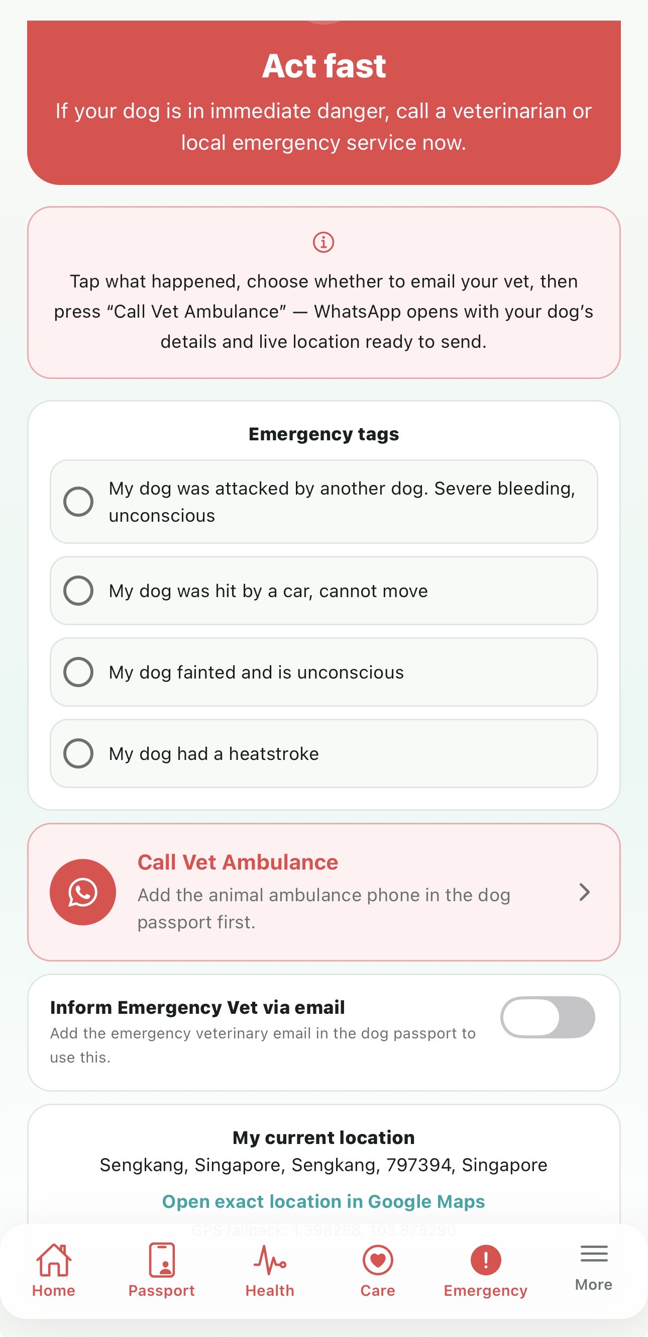 PawSociety emergency screen