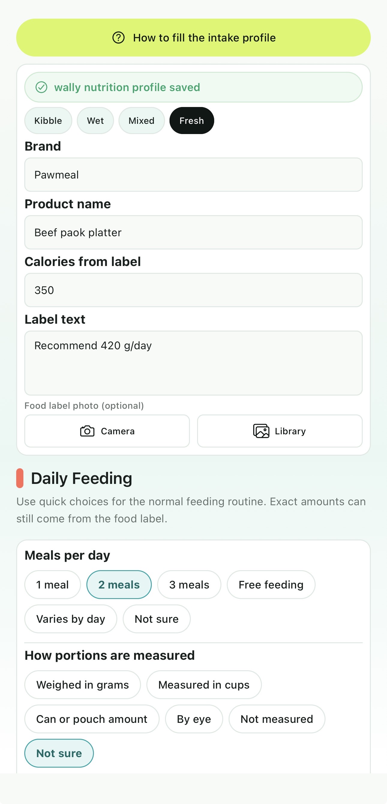 PawSociety nutrition profile